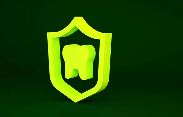 Gul Tandskydd Ikon Isolerad Grön Bakgrund Tand Sköld Logotyp Minimalistiskt — Stockfoto