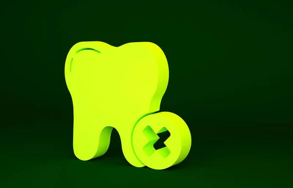 Yellow Tooth Caries Icon Isolated Green Background Tooth Decay Minimalism — Stock Photo, Image