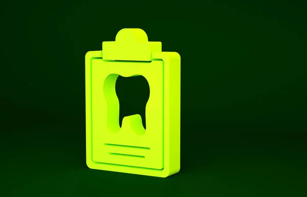 Gelbes Klemmbrett Mit Zahnarztkarte Oder Patientenakte Auf Grünem Hintergrund Zahnzusatzversicherungen — Stockfoto