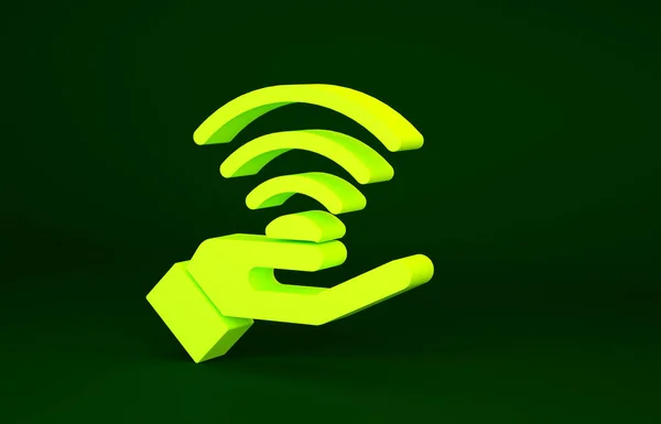Yellow New Wireless Internet Wifi Connection Icon Isolated Green Background — Stock Photo, Image