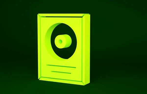 Yellow CD disk award in frame icon isolated on green background. Modern ceremony. Best seller. Musical trophy. Minimalism concept. 3d illustration 3D render.