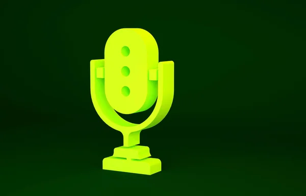 Gelbes Mikrofonsymbol Isoliert Auf Grünem Hintergrund Mikrofon Radio Lautsprecherzeichen Minimalismus — Stockfoto