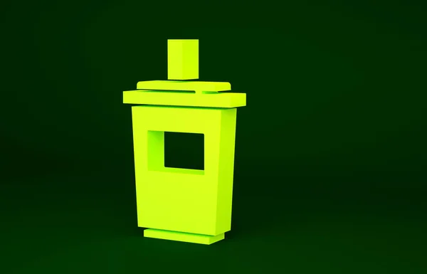Gelbes Papierglas Mit Trinkhalm Und Wassersymbol Isoliert Auf Grünem Hintergrund — Stockfoto