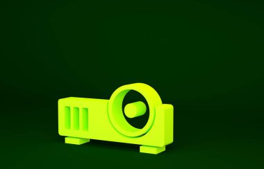 Sarı Sunum, film, film, medya projektör ikonu yeşil arkaplanda izole edildi. Minimalizm kavramı. 3d illüstrasyon 3B canlandırma.