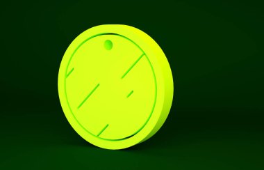 Sarı kesme tahtası simgesi yeşil arkaplanda izole edildi. Kesme tahtası sembolü. Minimalizm kavramı. 3d illüstrasyon 3B canlandırma.