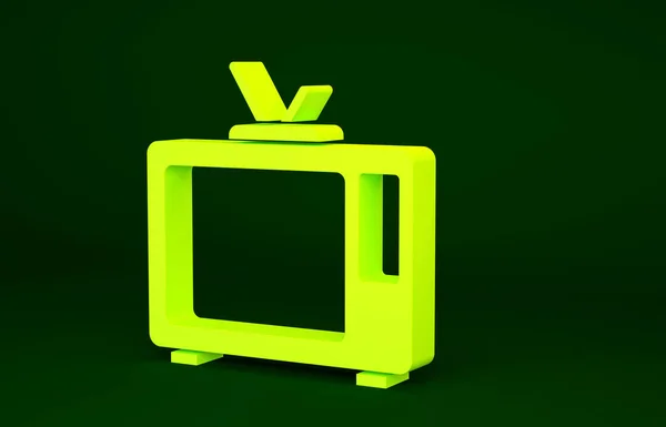 緑の背景に隔離された黄色のレトロテレビのアイコン テレビの看板 最小限の概念 3Dイラスト3Dレンダリング — ストック写真