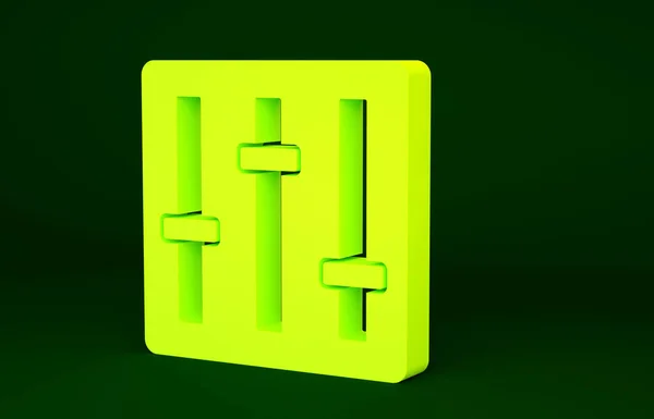 Yellow Sound Mixer Controller Icon Isolated Green Background Equipment Slider — Stock Photo, Image