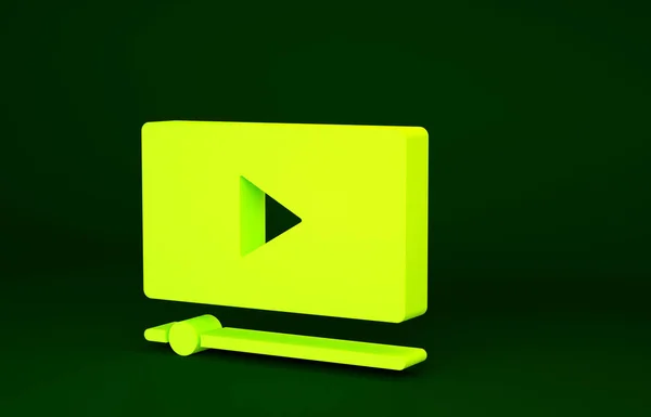 黄緑色の背景に隔離されたオンライン再生ビデオアイコン プレイサイン付きのフィルムストリップ 最小限の概念 3Dイラスト3Dレンダリング — ストック写真