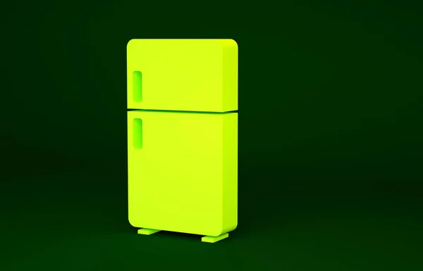 Sárga Hűtőszekrény Ikon Elszigetelt Zöld Alapon Hűtőszekrény Hűtőszekrény Háztartási Technika — Stock Fotó