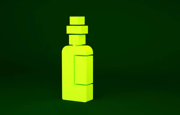 Gele Fles Olijfolie Pictogram Geïsoleerd Groene Achtergrond Kan Met Olijfolie — Stockfoto