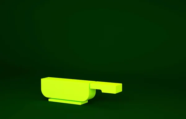 緑の背景に黄色のフライパンのアイコンを隔離 フライやローストフードのシンボル 最小限の概念 3Dイラスト3Dレンダリング — ストック写真