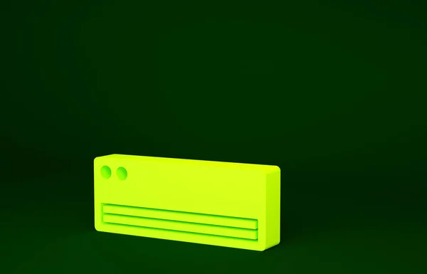 緑の背景に隔離された黄色のエアコンアイコン 空調を分割します 冷涼な気候制御システム 最小限の概念 3Dイラスト3Dレンダリング — ストック写真