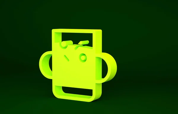 Yellow Cup Van Thee Blad Pictogram Geïsoleerd Groene Achtergrond Minimalisme — Stockfoto