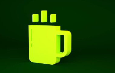 Yeşil arka planda izole edilmiş sarı kahve bardağı ikonu. Çay fincanı. Sıcak içecek kahvesi. Minimalizm kavramı. 3d illüstrasyon 3B canlandırma.