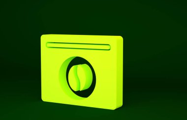 Yeşil arka planda sarı kahve çekirdeği ikonu var. Minimalizm kavramı. 3d illüstrasyon 3B canlandırma.