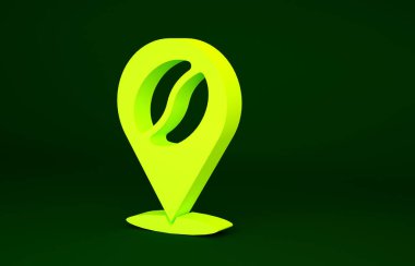 Yeşil arka planda kahve çekirdeği ikonu olan sarı konum. Minimalizm kavramı. 3d illüstrasyon 3B canlandırma.