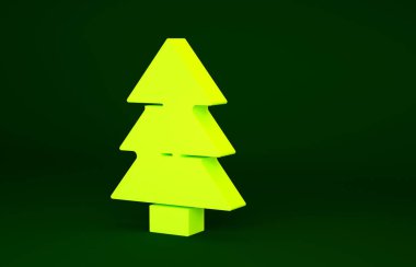 Yeşil arka planda izole edilmiş sarı Noel ağacı simgesi. Mutlu Noeller ve mutlu yıllar. Minimalizm kavramı. 3d illüstrasyon 3B canlandırma.