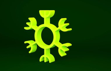 Sarı Kar Tanesi simgesi yeşil arkaplanda izole edildi. Minimalizm kavramı. 3d illüstrasyon 3B canlandırma.