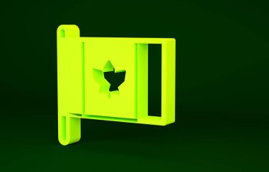 Kanada 'nın Sarı Bayrağı simgesi yeşil arkaplanda izole edildi. Bayrak direğinde Kuzey Amerika bayrağı. Minimalizm kavramı. 3d illüstrasyon 3B canlandırma.