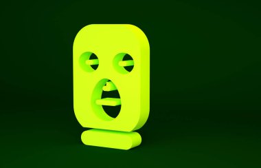 Sarı Hırsız maskesi simgesi yeşil arkaplanda izole edildi. Haydut maskesi, suçlu adam. Minimalizm kavramı. 3d illüstrasyon 3B canlandırma.