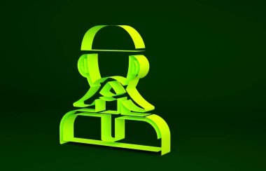 Yeşil arka planda izole edilmiş sarı Ukrayna Kazak ikonu. Minimalizm kavramı. 3d illüstrasyon 3B canlandırma.