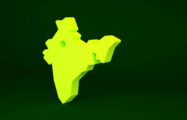 Yellow India map icon isolated on green background. Minimalism concept. 3d illustration 3D render.