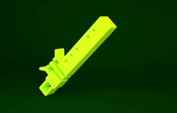 Yellow Bamboo flute indian musical instrument icon isolated on green background. Minimalism concept. 3d illustration 3D render.