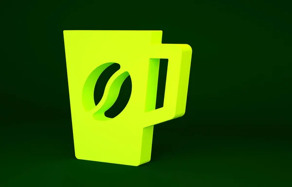 Κίτρινη Κούπα Καφέ Εικονίδιο Απομονώνονται Πράσινο Φόντο Ένα Φλιτζάνι Τσάι — Φωτογραφία Αρχείου