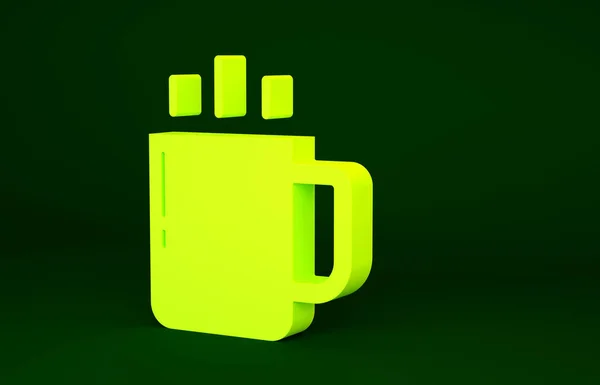 Gele Koffiebeker Pictogram Geïsoleerd Groene Achtergrond Theekopje Warme Drank Koffie — Stockfoto