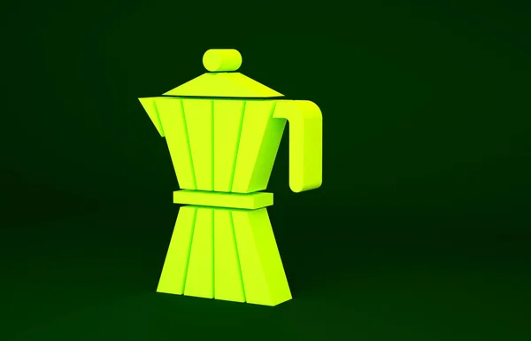 Yellow Coffee Maker Moca Pot Icon Isolated Green Background Minimalism — Stock Photo, Image