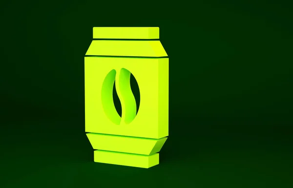 Yeşil Arka Planda Sarı Kahve Çekirdeği Ikonu Var Minimalizm Kavramı — Stok fotoğraf
