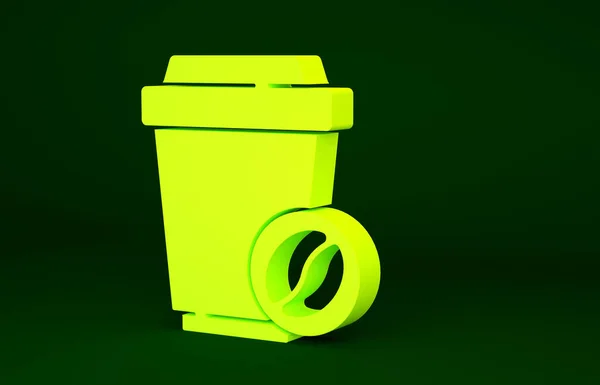 Yellow Coffee Cup Icoon Geïsoleerd Groene Achtergrond Minimalisme Concept Illustratie — Stockfoto