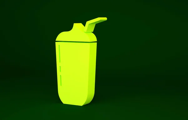 Żółta Ikona Milkshake Zielonym Tle Plastikowy Kubek Pokrywką Słomką Koncepcja — Zdjęcie stockowe