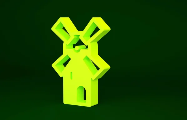 黄色的风车图标隔离在绿色背景上 最低纲领的概念 3D渲染3D插图 — 图库照片