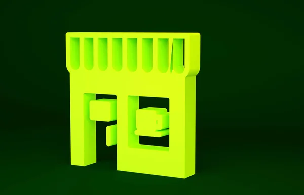 黄色咖啡店图标隔离在绿色背景 最低纲领的概念 3D渲染3D插图 — 图库照片