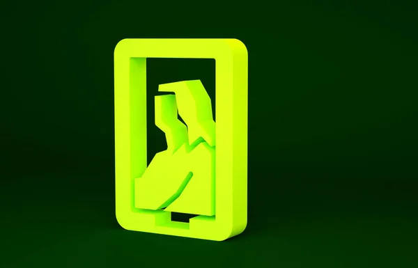 Yellow Portrait picture in museum icon isolated on green background. Minimalism concept. 3d illustration 3D render.