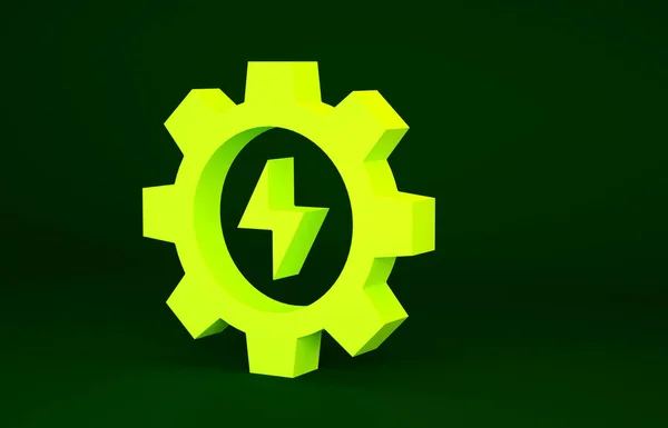 Żółty Bieg Ikona Pioruna Izolowane Zielonym Tle Energia Elektryczna Sygnał — Zdjęcie stockowe