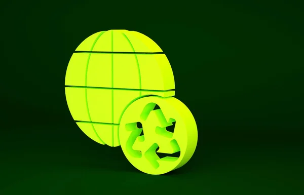 Gelber Planet Erde Und Ein Recycling Symbol Auf Grünem Hintergrund — Stockfoto