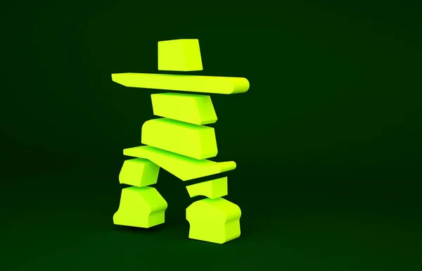 Ícone Inukshuk Amarelo Isolado Fundo Verde Conceito Minimalismo Ilustração Render — Fotografia de Stock