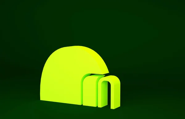 Ícone Amarelo Casa Gelo Igloo Isolado Fundo Verde Casa Neve — Fotografia de Stock