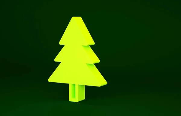 Κίτρινη Εικόνα Χριστουγεννιάτικο Δέντρο Απομονώνονται Πράσινο Φόντο Καλά Χριστούγεννα Και — Φωτογραφία Αρχείου
