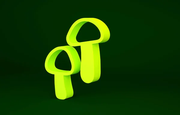 Ícone Cogumelo Amarelo Isolado Fundo Verde Conceito Minimalismo Ilustração Render — Fotografia de Stock