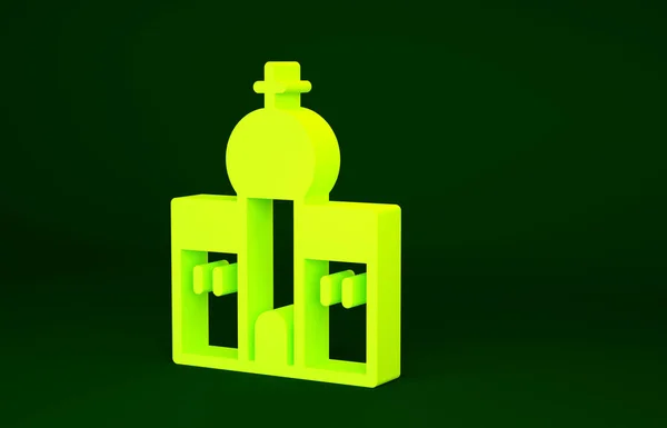 Yellow Church building icon isolated on green background. Christian Church. Religion of church. Minimalism concept. 3d illustration 3D render.
