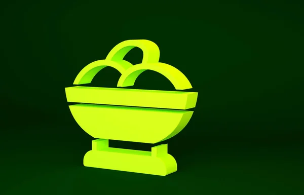 Gelbe Varenyky Einer Schüssel Symbol Isoliert Auf Grünem Hintergrund Pierogi — Stockfoto