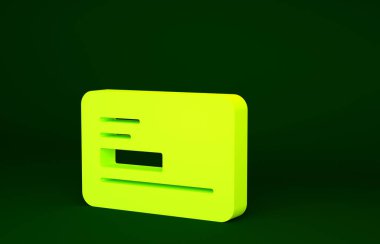 Sarı kartvizit, yeşil arka planda izole edilmiş kartvizit simgesi. Şirket kimlik şablonu. Minimalizm kavramı. 3d illüstrasyon 3B canlandırma.