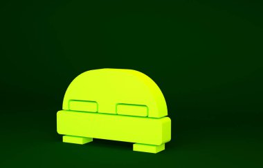 Yeşil arka planda iki ya da bir kişi için sarı büyük yatak. Minimalizm kavramı. 3d illüstrasyon 3B canlandırma.