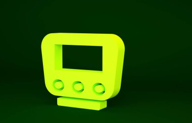 Yeşil arkaplanda sarı bisiklet hız göstergesi simgesi izole edildi. Minimalizm kavramı. 3d illüstrasyon 3B canlandırma.