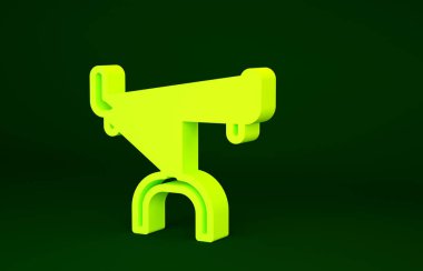 Yeşil arkaplanda sarı bisiklet gidon simgesi izole edildi. Minimalizm kavramı. 3d illüstrasyon 3B canlandırma.