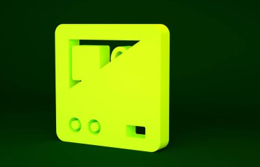 Sarı Televizyon haber simgesi yeşil arkaplanda izole edildi. Televizyon haberleri. Minimalizm kavramı. 3d illüstrasyon 3B canlandırma.