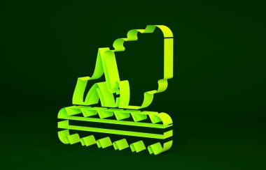 Yeşil arka planda izole edilmiş sarı renkli yanan lastik ikonu. Minimalizm kavramı. 3d illüstrasyon 3B canlandırma.